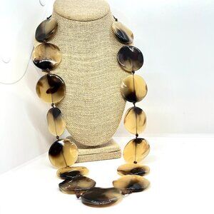 LUCITE TORTOISE SHELL DISC NECKLACE CHUNKY BOHO BROWN BEADED STATEMENT BOHEMIAN